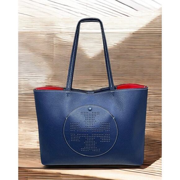 Tory Burch Perforated Leather Logo Tote Bag - Picture 1 of 12